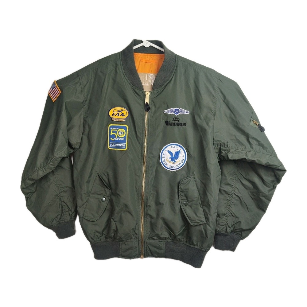 Rothco EAA Warbirds Flyer's Jacket Men's Intermediate Size 2XL Green Zip Patches